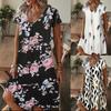 Summer Large Size Women's V-Neck Loose Pullover Casual Fashion Printed Short Sleeve Dress