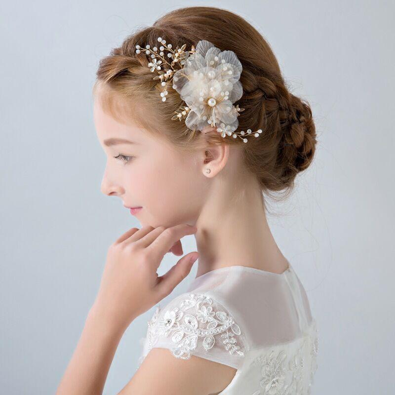 New Korean Bridal Wedding Headgear Children's Petal Hairpin Handmade Pearl Crystal Edge Clip Hair Accessories