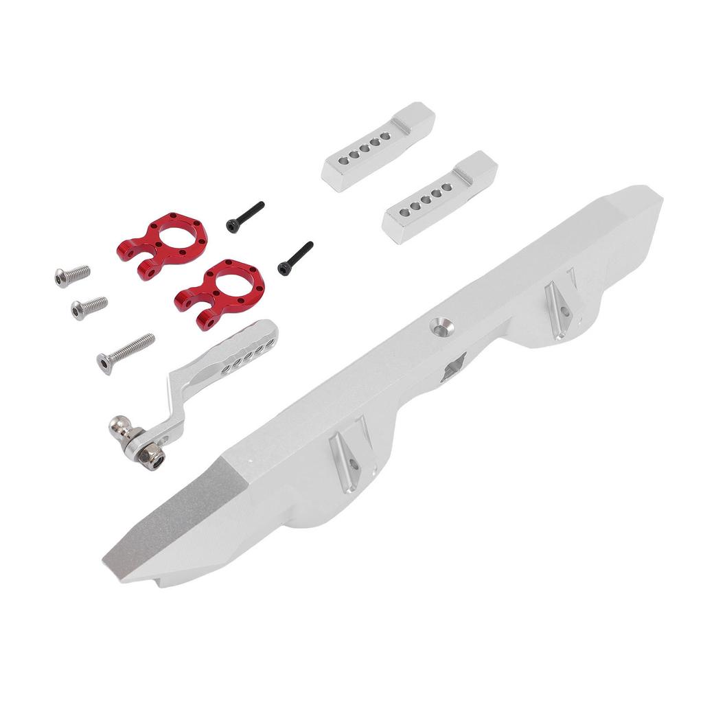 RC Rear Bumper with Trailer Hitch Silver Aluminum Alloy RC Crawler Car Rear Bumper for Replacement