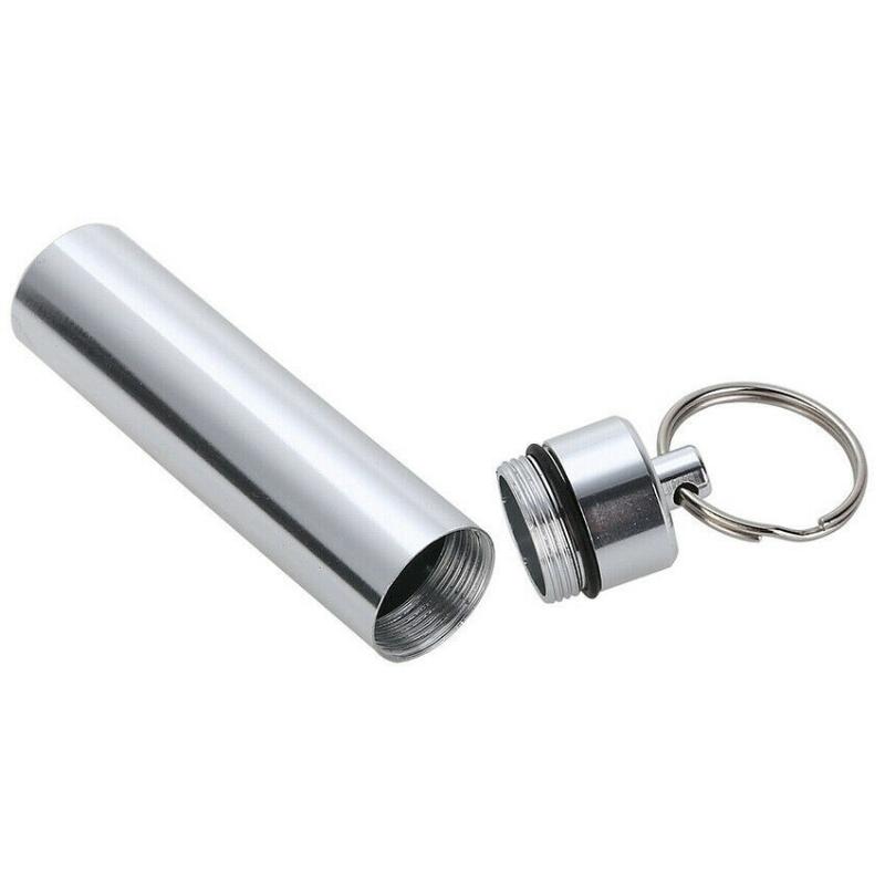Mini Bærbar Vanntett Aluminium Sølv Pilleboks Etui Flaske Cache Medikamentholder Beholder Med Nøkkelring Nøkkelholder