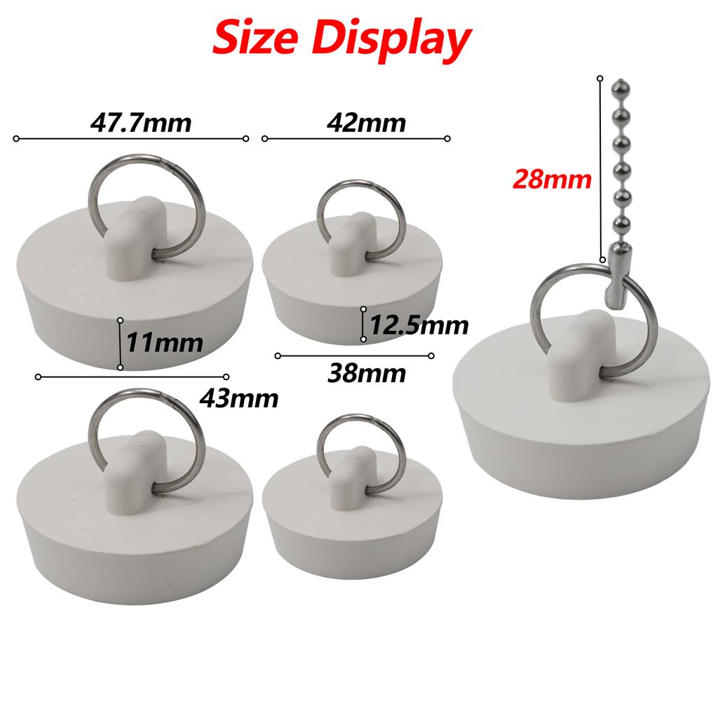 Rubber Drain Stopper Set 4 Pieces 38/45mm for Bath and Kitchen Sinks Basin Leak Proof Sealing with Chain Attachment