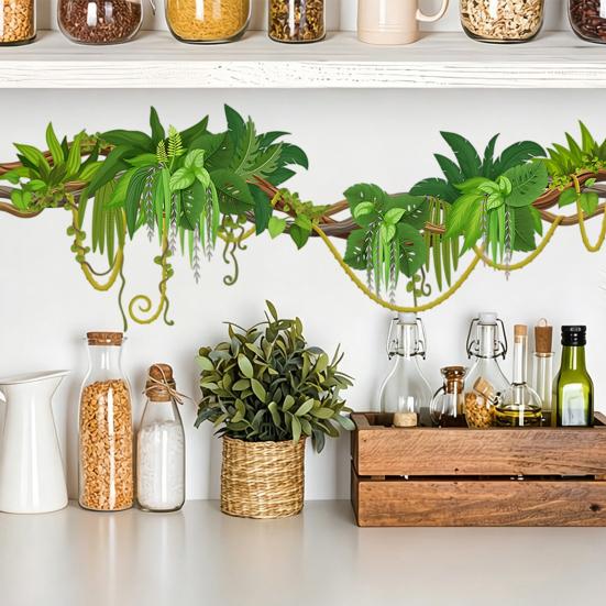 Green Plants Wall Sticker Self-adhesive Waterproof PVC Spring Floral Plants Sticker Home Office Living Room Bedroom Wall Decoration Decal