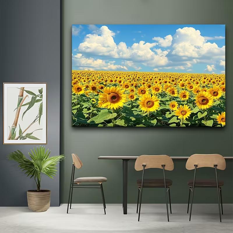 2D Summer Sunflower Backdrop, Bright Sunflower Field Background for Outdoor Themed Events & Studio