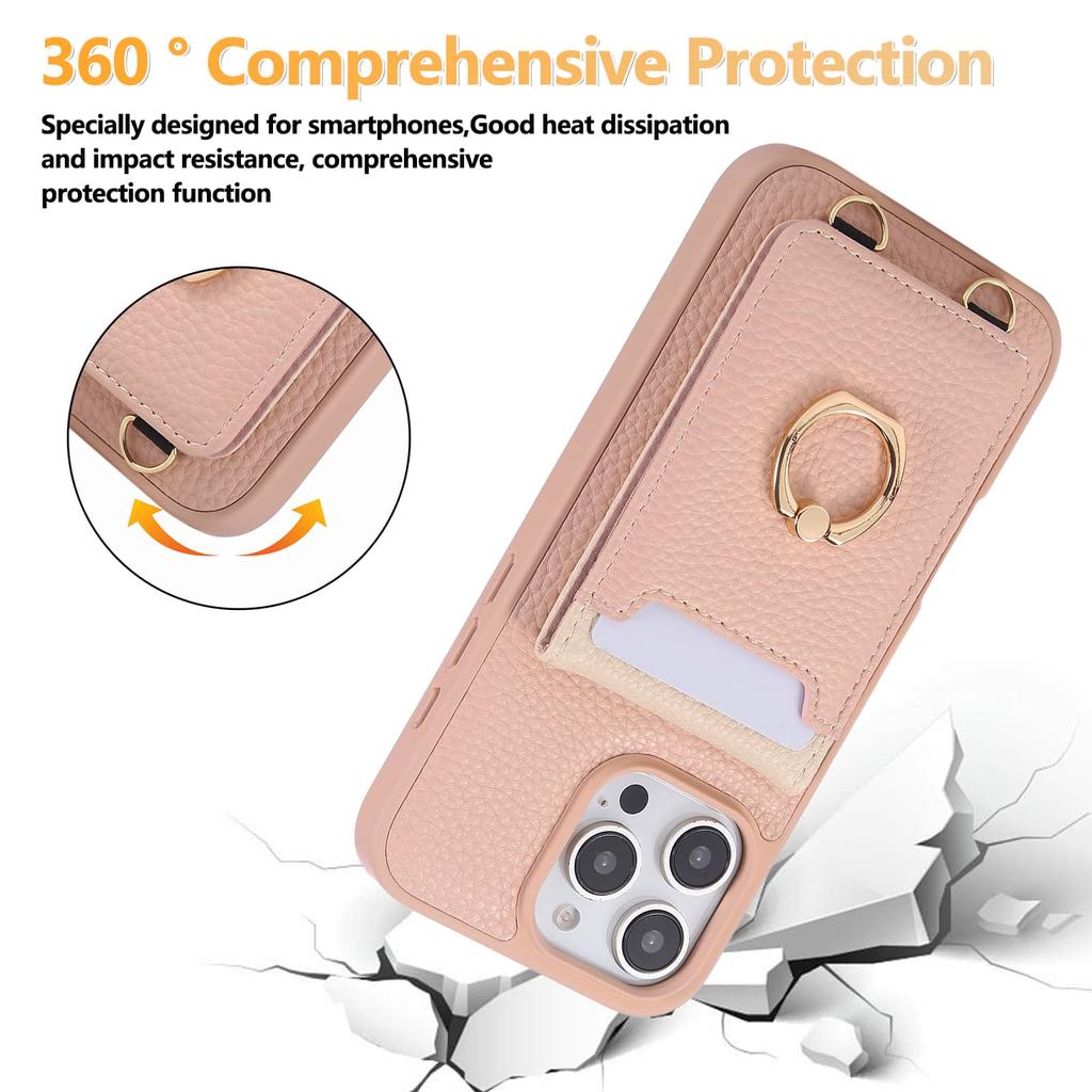 For iPhone 16e 16 15 14 13 12 11 Pro Max 16 Plus Case,Wallet Case with Card Holder, 360°Rotation Ring Kickstand Shockproof Cover
