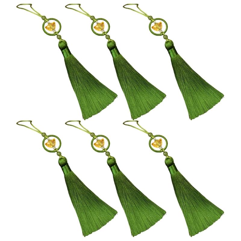 Set of 6Pcs 10cm Lucky Tassels Keychain Holder Wealth Symbol Polyester Fringe for Bag Decoration Jewelry Making