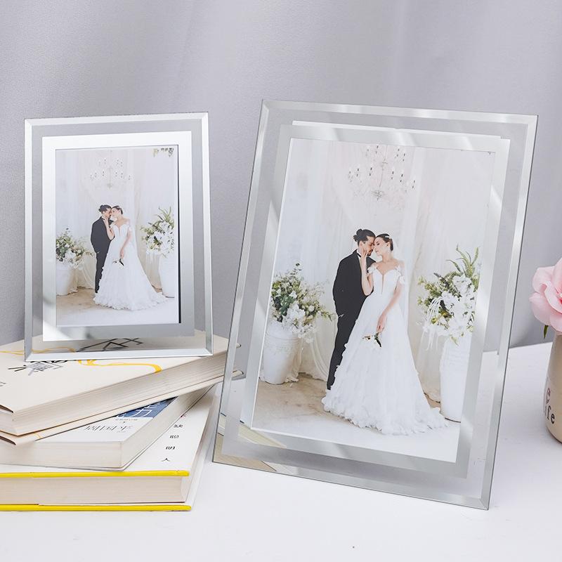 8 or 10 Inch Clear Glass Crystal Photo Frame Gold Tone Edge for Silver Certificate Rectangle Luxury Display Premium Award Frame