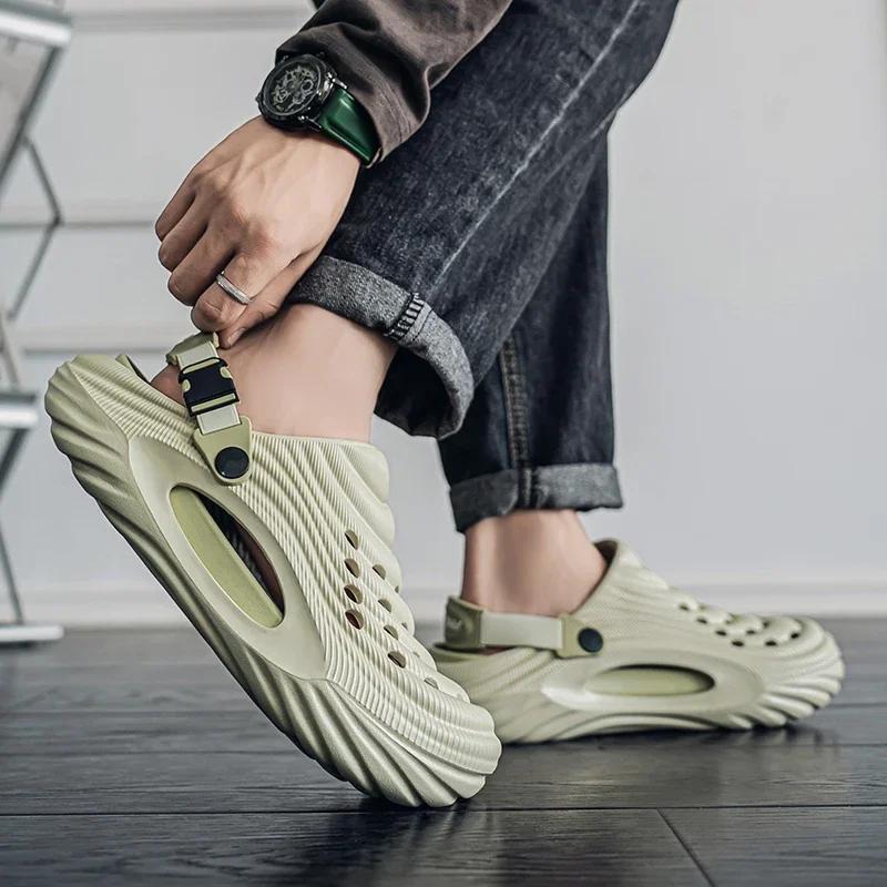 Summer Slippers for Men Driving Dual-Purpose Operating Room Baotou Clogs Soft Sole Outer Wear Home Casual Coconut Sandals