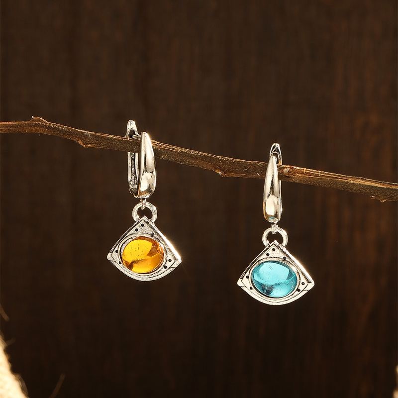 Роскошные серебряные геометрические треугольные серьги с желтыми и синими цирконами, подходящие для женщин