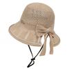 Spring and Summer Bow Woven Bucket Hat Female Rear Split Fork Basin Hat Hollow Breathable Sunshade Bucket Hat