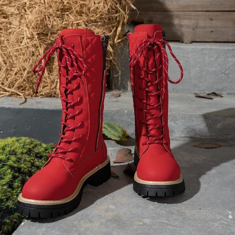 Lace-up Woolen Mid-leg Boots Women's Winter 2025 New Fleece Platform Size Muffin Martin Boots