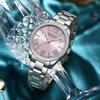 CURREN NEW Luxury Stainless Steel Wristwatches for Ladies Romantic Rose Pink with Rhinestones Roman Numeral Dial