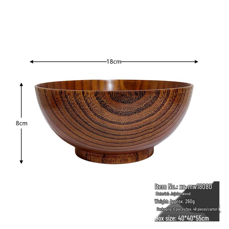 Jujube Wood Round Bowl for Eating and Soup
