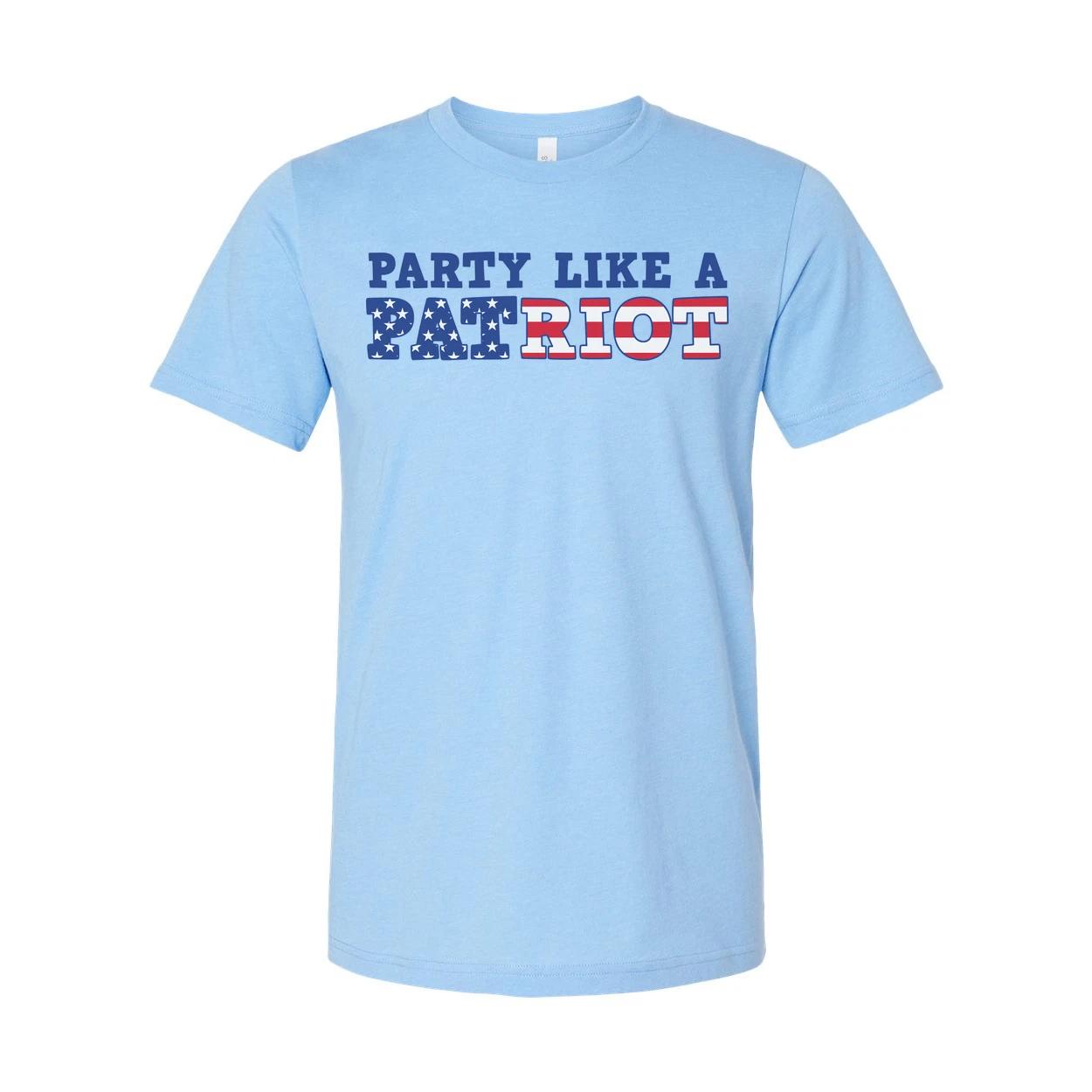 

Unisex Short Sleeve Graphic Tee Featuring Party Like A Patriot With Stars And St M