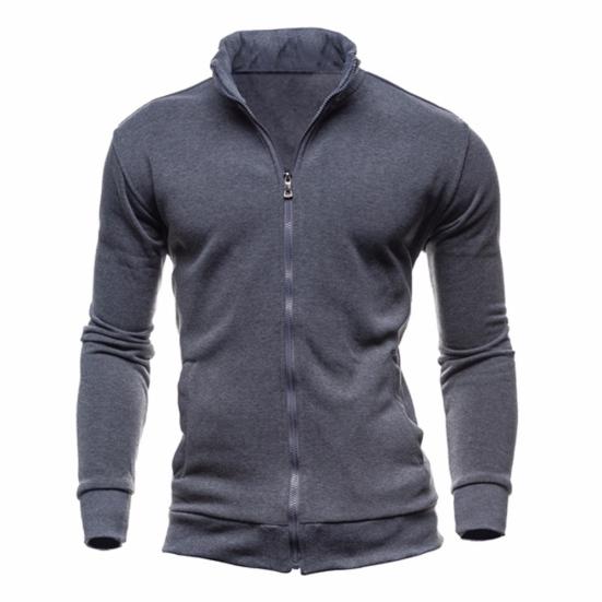 Chic Men Solid Color Stand Collar Long Sleeve Zip Up Casual Coat Jacket Outwear