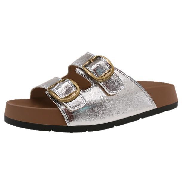 French small fragrant style slippers women's summer wear 2025 new Internet celebrity fashion rhinestone flat bottom beach sandals