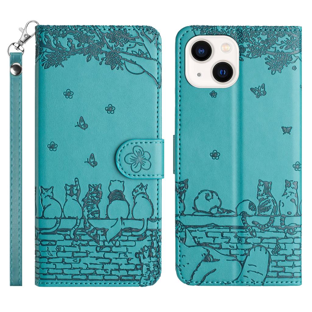 Wall Cats Imprinted Phone Cover for iPhone 15,Stand Wallet Anti-drop Leather Case with Strap