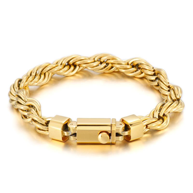 KALEN 10mm Rope Chain Bracelet Men‘s Hip Hop Personalized Stainless Steel Trendy Jewelry Chunky Twisted Accessories Male Gift
