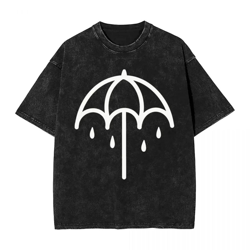Umbrella Bring Me The Horizons Metal Washed T Shirts Streetwear Vintage T-Shirt Tee Shirt Men Women Short Sleeve Street