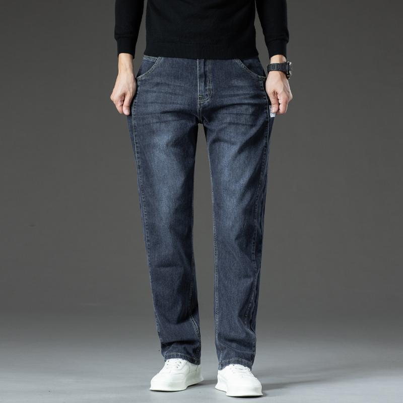 JYL Wide straight jeans men's new warm daily elastic wide pants