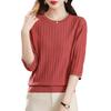 Women's Knitted T-shirt  Seven Quarter Sleeved Versatile Top for Middle-aged Mothers Summer Knitted Base Shirt