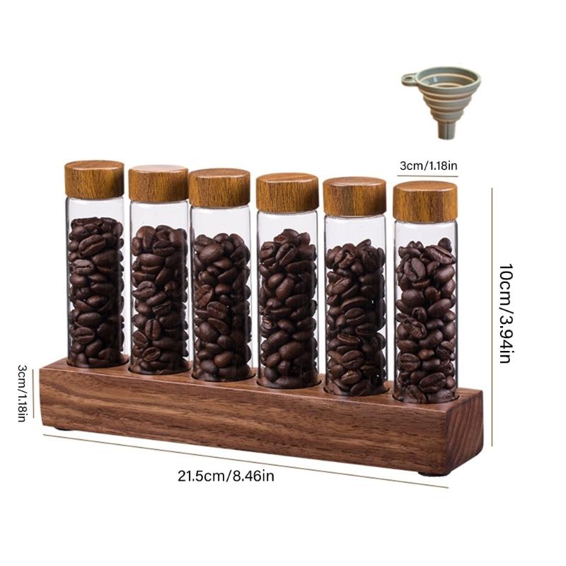 Elegant Wood Glass Coffee Bean Rack Stylish 12 Unit Coffee Bean Presentation Rack with Long and Short Glass Tube