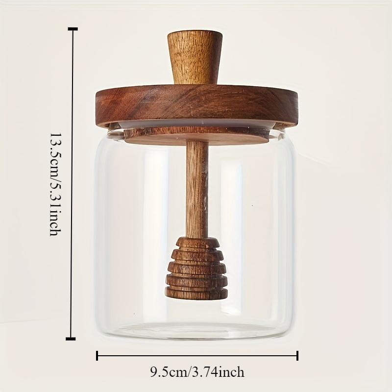 Honey Jar High Borosilicate Glass Sealed Tank with Wooden Lid Mixing Rod Wood Dip Sticks Transparent Honey Sealed Storage Jars.