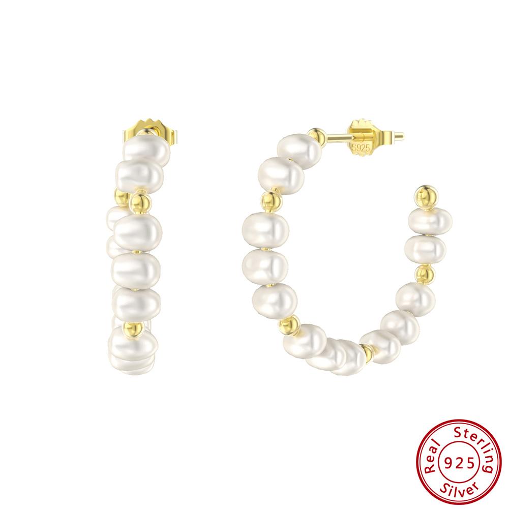 ORSA JEWELS Natural Pearl Hoop Earrings Gold Plated Large Circle Round Pearl Beads Earrings Jewelry Birthday Gift Women GPE69