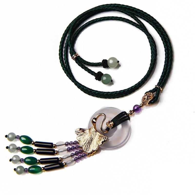 Vintage Pendant Necklaces Woman Sweater Long Necklace Rope Chain Ethnic Stone Necklace Fashion Jewelry