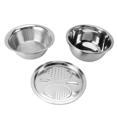 3 In 1 Colander Strainer Set Stainless Steel Rice Washing Multi Functional Grater Bowl Drain Basin