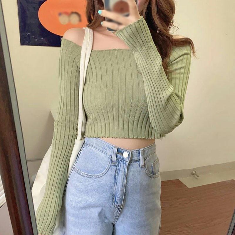 Women Full Sleeve Square Neck Sweater Knitted Basic Elasticity Pullovers Autumn Solid Jumpers