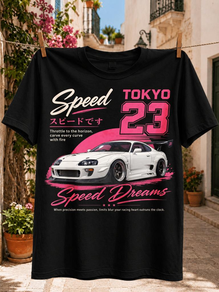 Tokyo 23 Speed Dreams Graphic Japanese Sports Carpink Speed Graphics Retro Racing Artwork Front Unisex All Tshirt