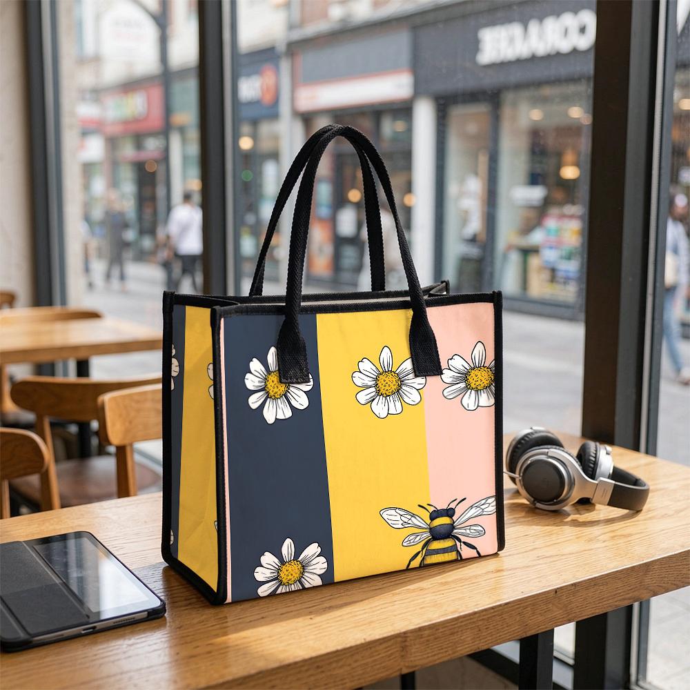 Floral Bee Tote Bag Stylish Daily Shoulder Handbag for Casual Outdoor Use