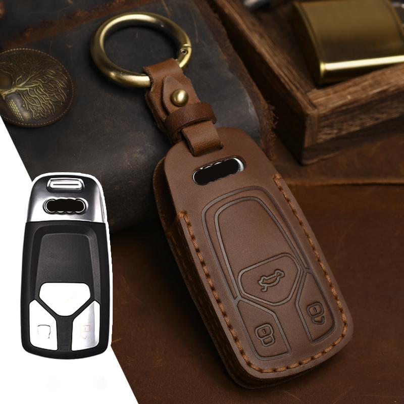 Key Case Cover For Car For A4 B9 A5 A6 8S 8W Q5 Q7 4M S4 S5 S7 TT TTS TFSI RS Leather Chain Key Bags Protector Keychain