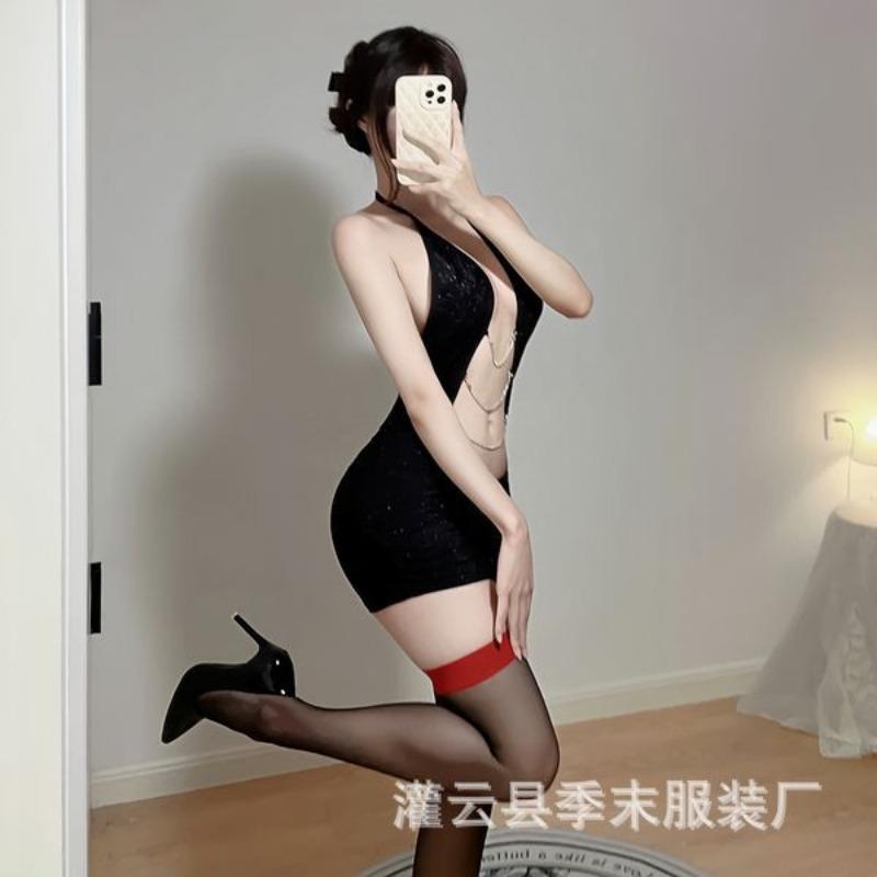Sexy underwear women's deep V-wrapped buttocks hot backless fun free tight secretary uniform sexy stunner nightclub outfit
