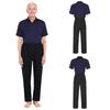 Mens Adaptive Anti-Strip Jumpsuit Lapel Short Sleeve Back Zip-up Pants Leg Zip One-piece Romper for Elderly Patient Care