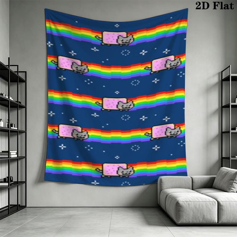 Nyan Cat Wandteppich Ästhetischer Wandbehang Gedruckter Stoffdecke Dekorative Wandteppiche für Schlafzimmer Wohnzimmer Heimdekoration