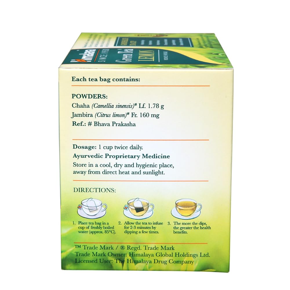 Himalaya Green Tea Lemon Tea Bags 20 Count Pack of 1 Herbal Refreshing Daily Wellness Citrus Beverage Drink Hot Brew