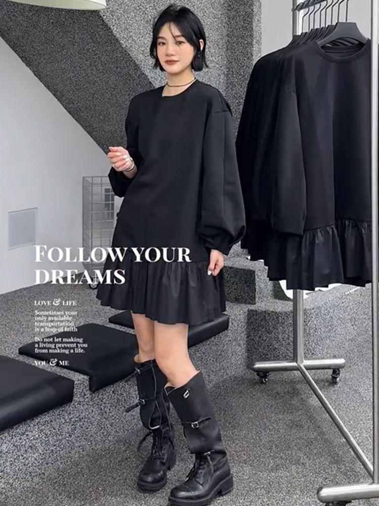 

Plus Size Ruffle Patchwork Dress - Stylish Loose Fit for Autumn/Winter 2024 3XL чёрный