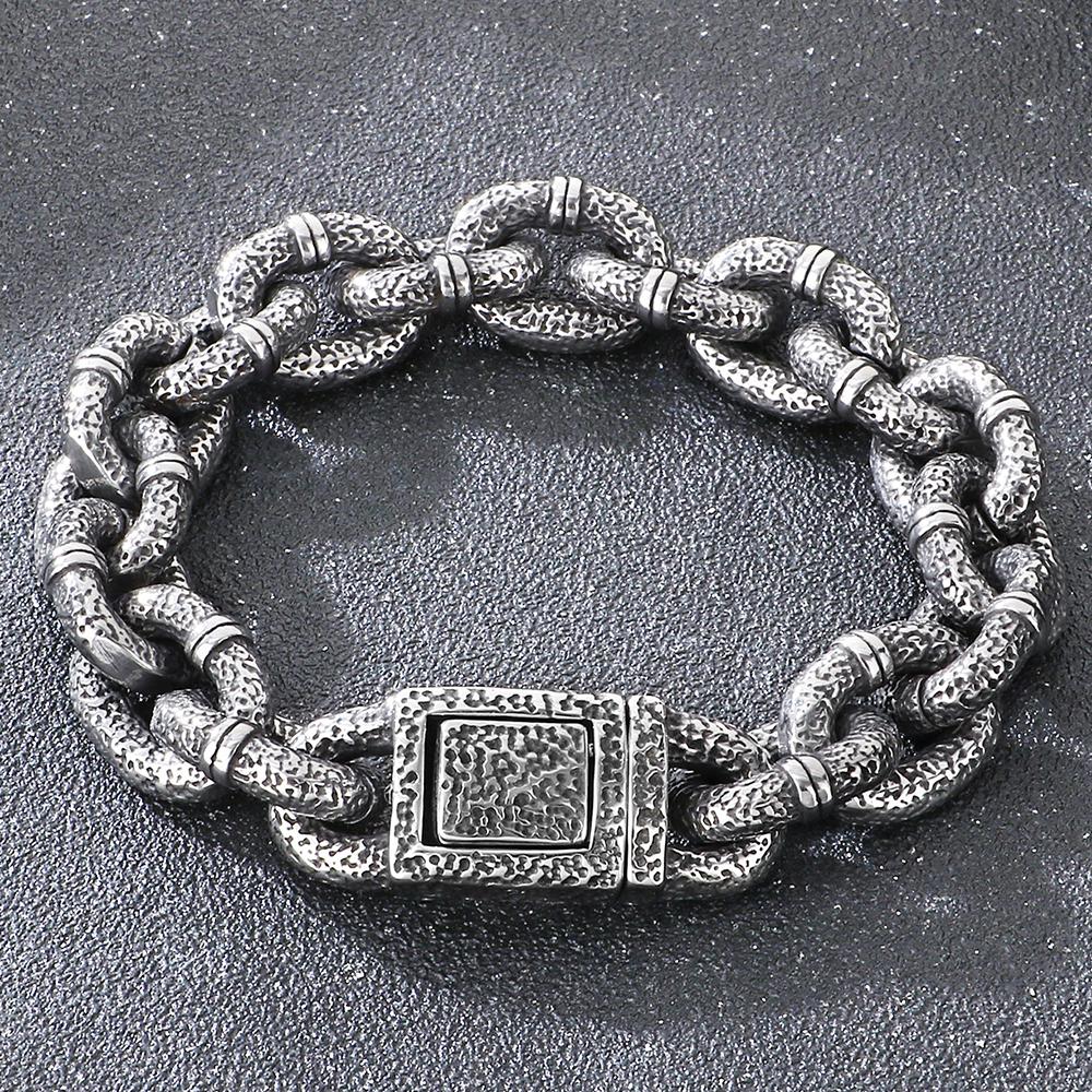

Массивный мужской браслет с широкими звеньями 16 мм, винтажный, из нержавеющей стали 316l, мужской браслет-цепь, панк-украшение, мужские рождественские подарки 23CM серебряный