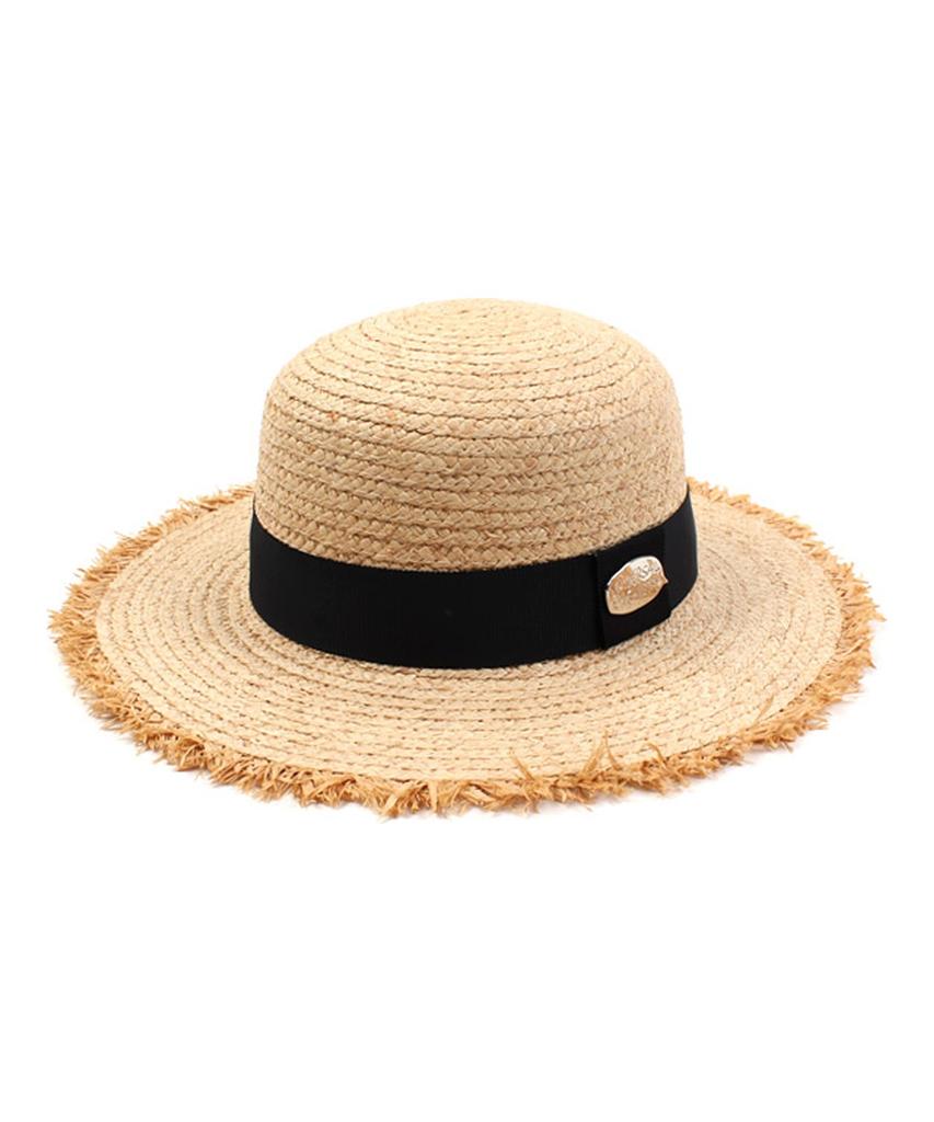 Yunibeosyeolkemiseuteuli Sv Metal Round Natural Raffia Hat Raffia Hat