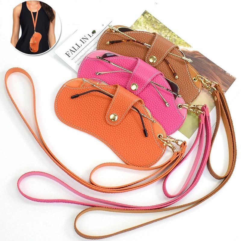 Glasses Case Portable Neck Hanging Soft Leather Scratch Wear Resistant Glasses Bags PU Leather Glasses Holder