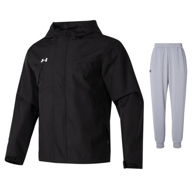 Under Armour Hooded Zip-Up Long Sleeve Jacket Versatile Knit Drawstring Pants Casual Sports Set Men sets 23600401-001+23600704-014