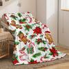 Christmas Gingerbread & Holly Pattern Fleece Throw Blanket - All-Season Chunky Knit Polyester, Machine Washable, Uncharged, Soft