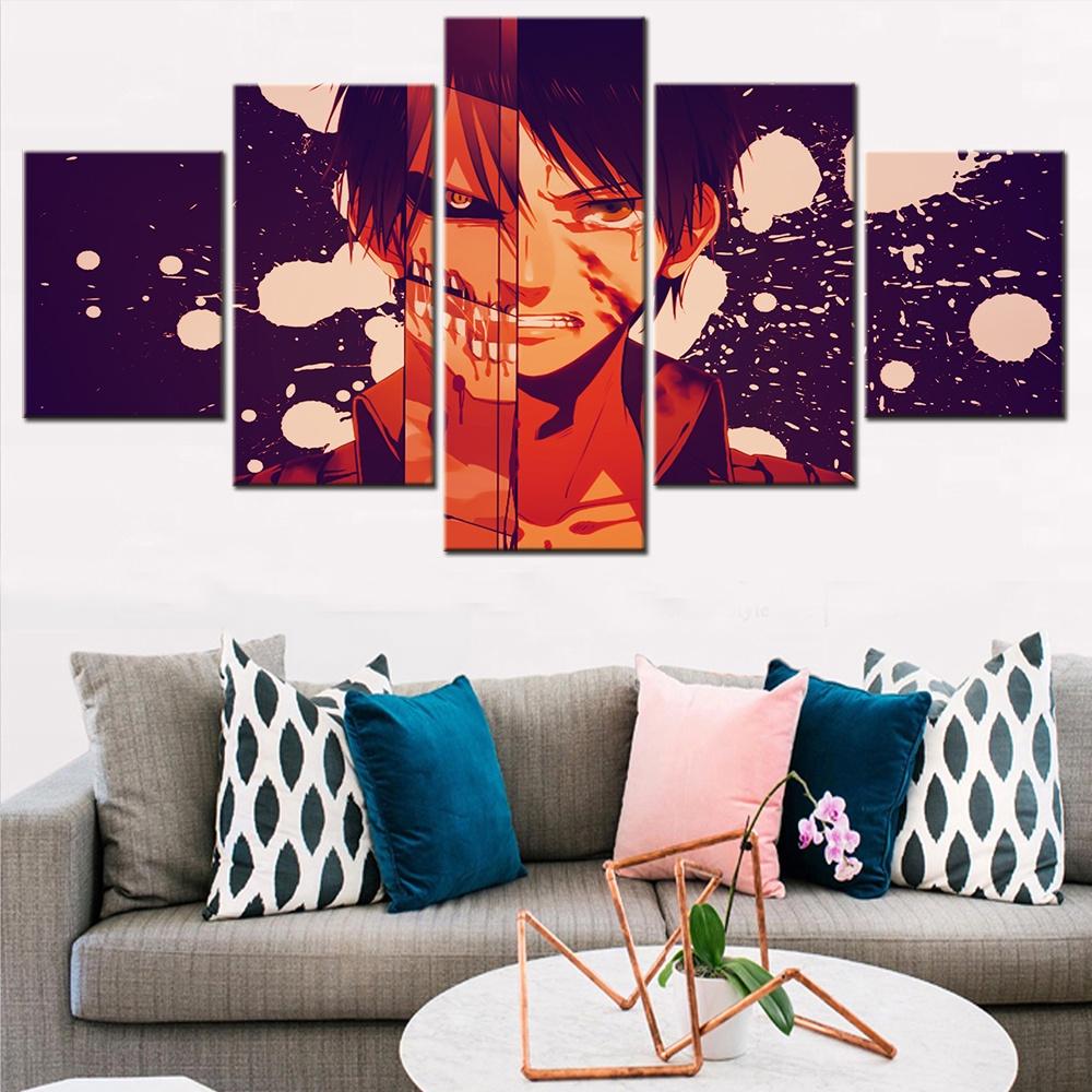 5 Pieces Canvas Wall Arts Anime Poster Painting Picture Print Attack On Titan Wallpaper Home Decor Living Room Mural For Gift