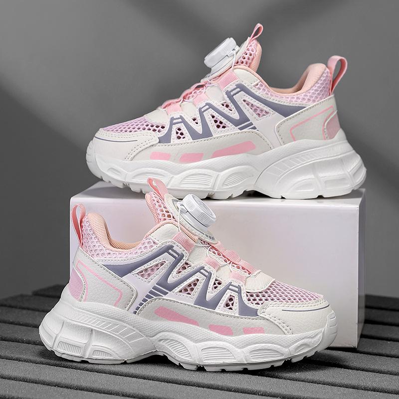 Children's sneakers new breathable girls children's knob mesh single mesh shoes girls white shoes sneakers