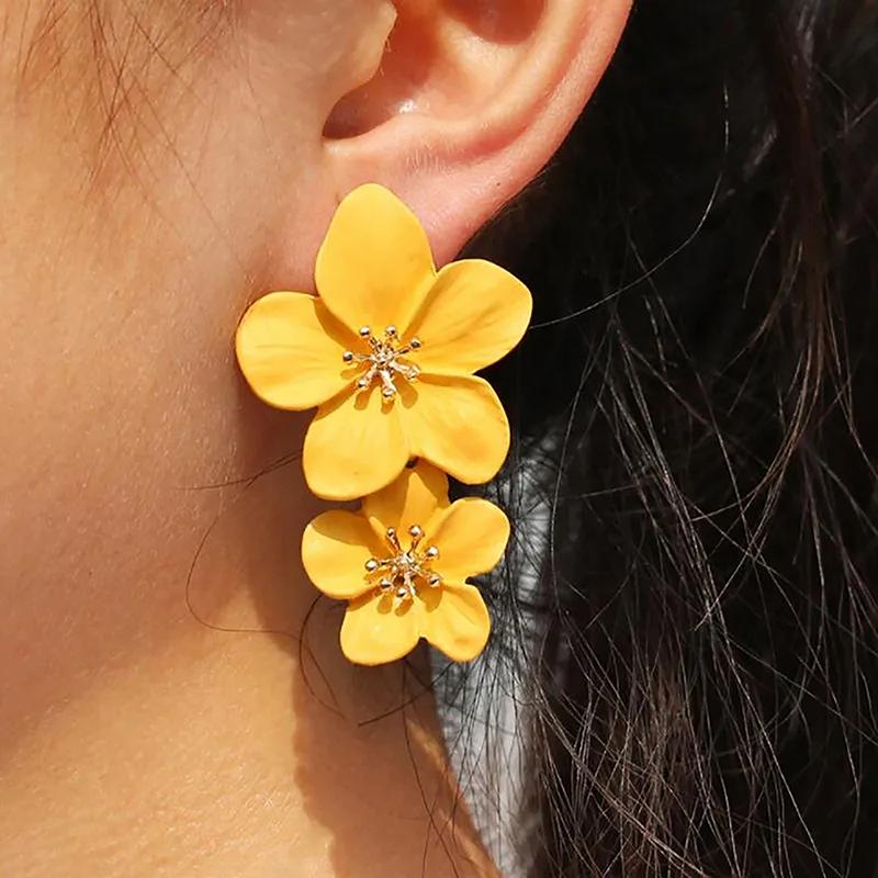 Korean Vintage Boho Big Flower Drop Earrings Drop Earrings For Woman Summer Beach Vacation Accessory Party Jewelry Gifts