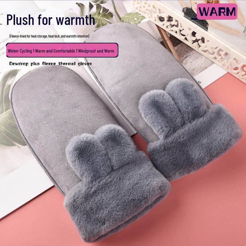 

Женские замшевые зимние перчатки, теплые и ветрозащитные, с бархатом и висячей горловиной. Rabbit Style серый