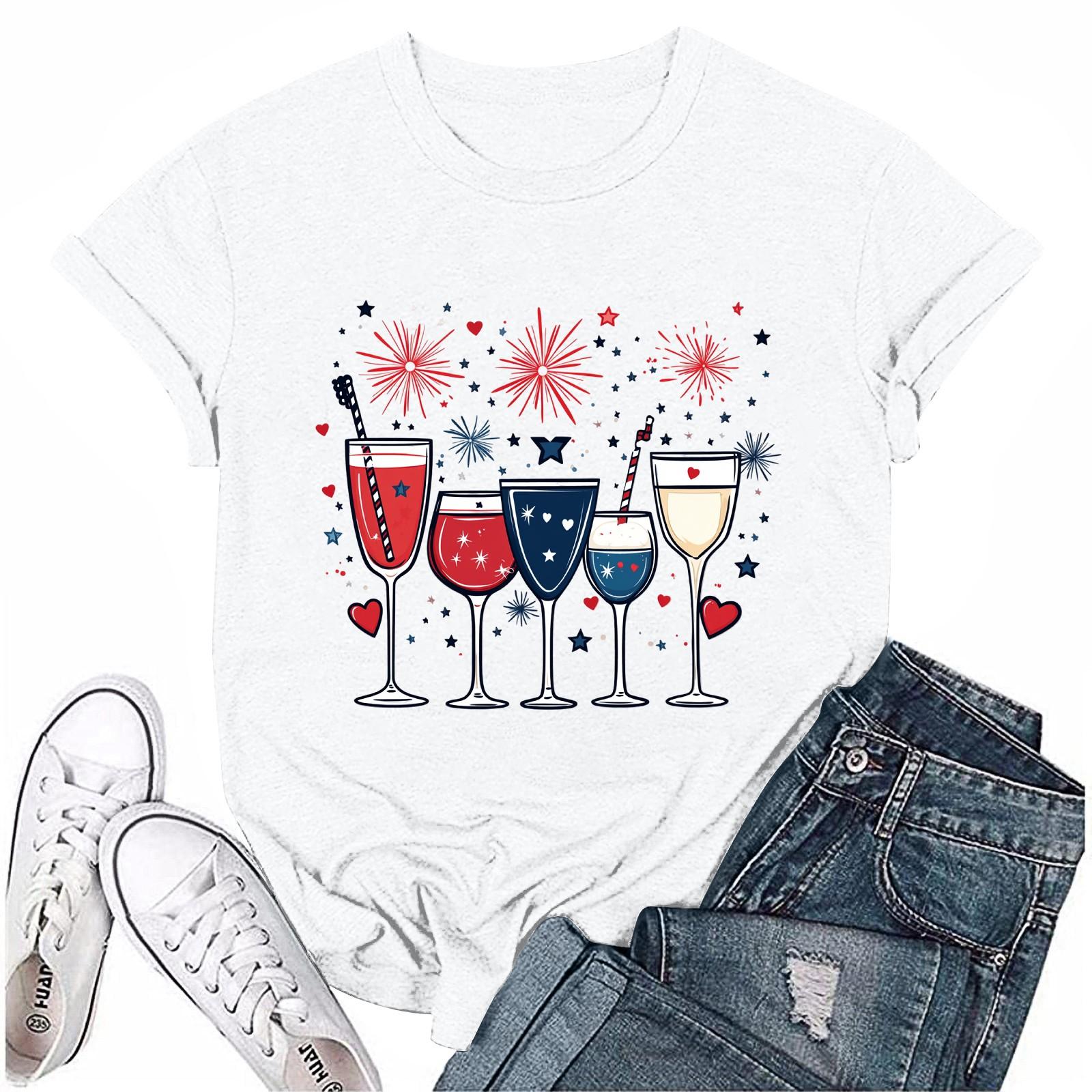 

Женская повседневная футболка с круглым вырезом и коротким рукавом с принтом «День независимости» XL белый