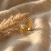 Stainless Steel Irregular Line Wrap Ring for Women Men Gold Plated Geometric Flower Leaves Ring Trendy Waterproof Jewelry Gifts