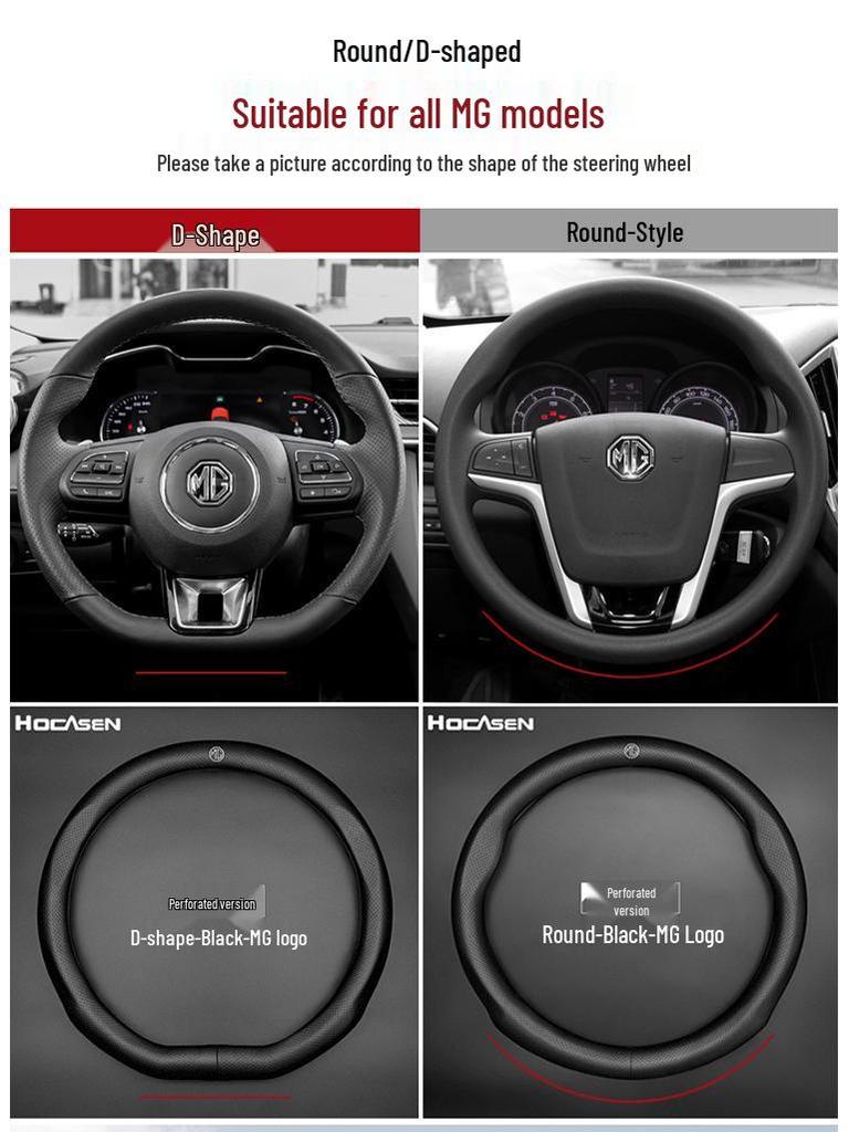 Genuine Leather Steering Wheel Cover for MG6, Roewe HS, ZS, and Ruihang 3SW Cars